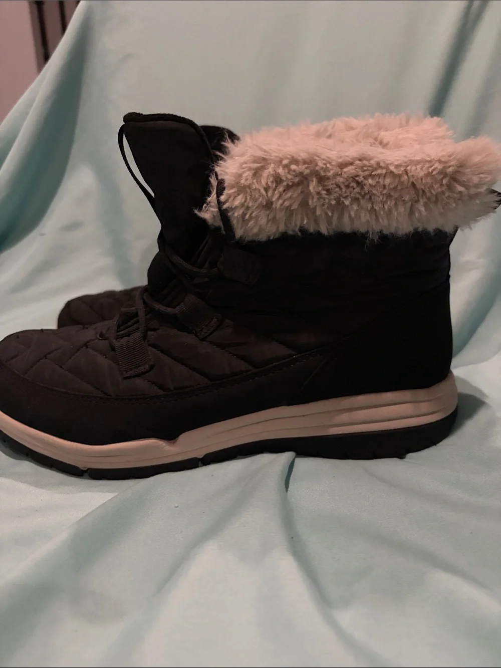 Ryka Black Ankle Booties with White Fur Trim